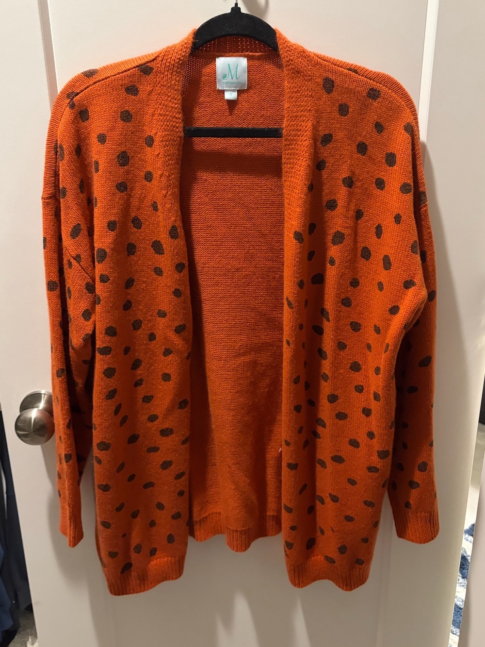 Orange Cardigan with Black Polka Dots